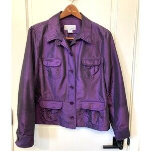 VTG 90s Jacket Women 12 Purple Iridescent Tie Pockets Artsy Whimsigoth Fairy USA